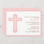 Sweet Pink Cross Baptism Christening Uitnodiging (Voorkant / Achterkant)