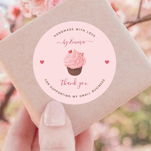Sweet Pink Cupcake Bakery Traktatie Handgemaakt Da Ronde Sticker