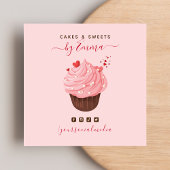Sweet Pink Cupcake Modern Baker Social Media Treat Vierkante Visitekaartje