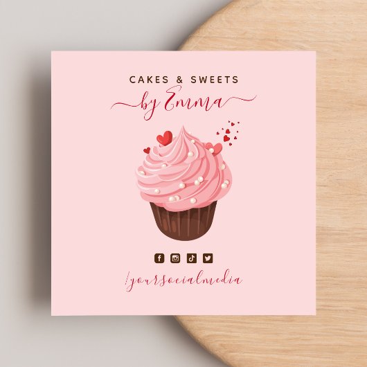 Sweet Pink Cupcake Modern Baker Social Media Treat Vierkante Visitekaartje