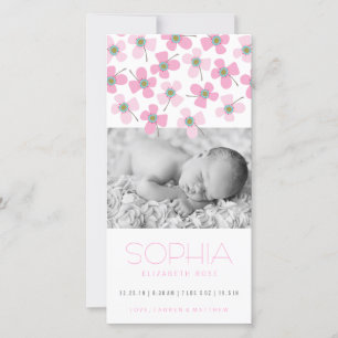 Sweet Pink Daisies Baby Girl Birth Aankondiging