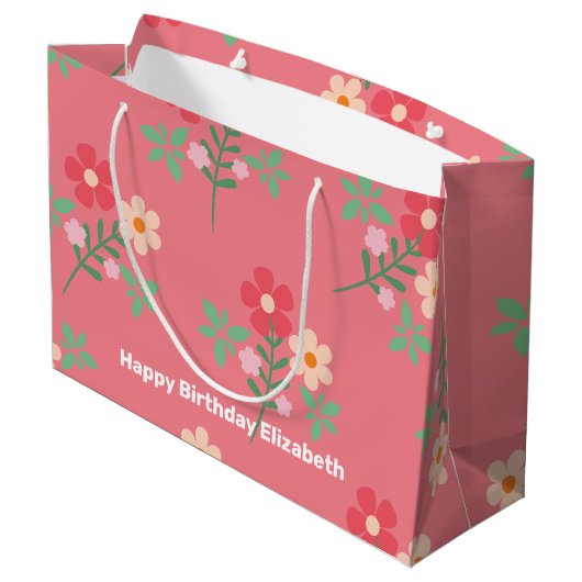 Sweet Pink Daisy Bouquet Retro Pattern Gepersonali Groot Cadeauzakje (Achterkant Gekanteld)