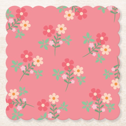 Sweet Pink Daisy Bouquet Retro Pattern Kartonnen Onderzetters (Voorkant)