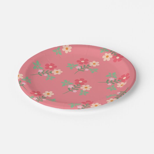 Sweet Pink Daisy Bouquet Retro Pattern Papieren Bordje (Gekanteld)