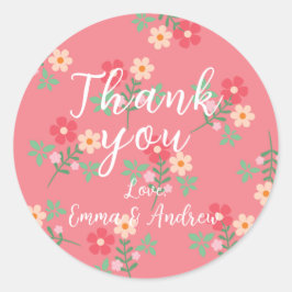 Sweet Pink Daisy Bouquet Retro Pattern Ronde Sticker