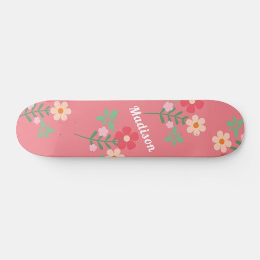 Sweet Pink Daisy Bouquet Retro Pattern Skateboard (Horizontaal)