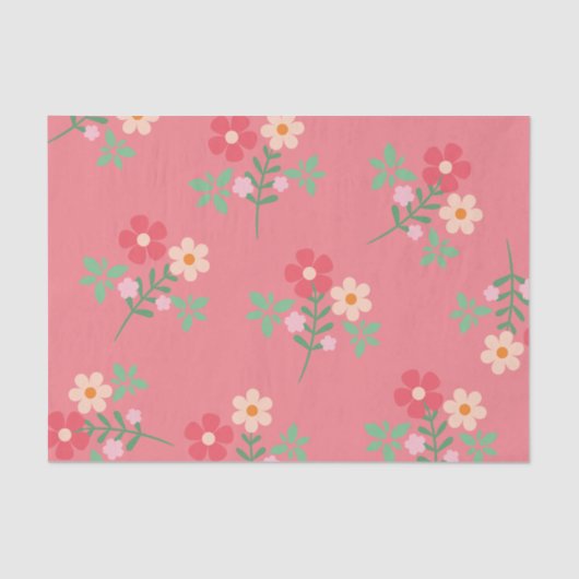 Sweet Pink Daisy Bouquet Retro Pattern Tissuepapier (Voorkant)