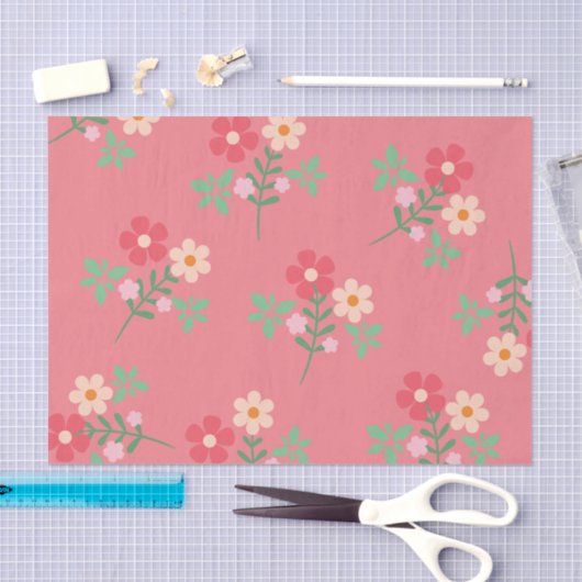 Sweet Pink Daisy Bouquet Retro Pattern Tissuepapier (Craft)