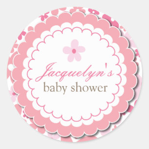 Sweet Pink Daisy Flowers Chic Baby Meisje Douche Ronde Sticker