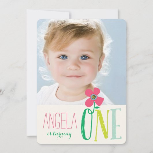 Sweet Pink Daisy Pop Chic Girl Foto van 1 septembe Kaart (Voorkant)