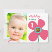 Sweet Pink Daisy Pop Foto Girl 1st Birthday Kaart (Voorkant)