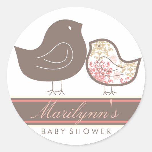 Sweet Pink Damask Chicks Meisje Baby shower Sticke Ronde Sticker (Voorkant)