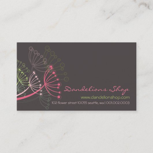Sweet Pink Dandelion Flowers Modern Elegant Chic Visitekaartje (Voorkant)