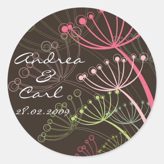 Sweet Pink Dandelions Chic Summer Wedding Sticker (Voorkant)