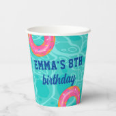 Sweet Pink Donut Blue Water Pool Party Verjaardag Papieren Bekers (Achterkant)