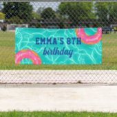 Sweet Pink Donut Blue Water Pool Party Verjaardag Spandoek