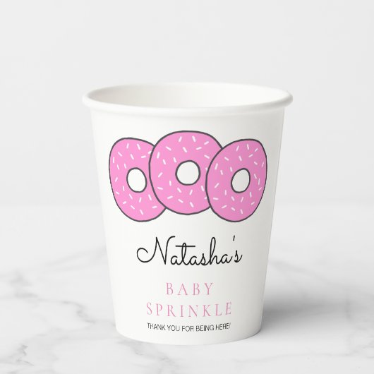 Sweet Pink Donuts Baby Sprinkle Shower Papieren Bekers (Achterkant)