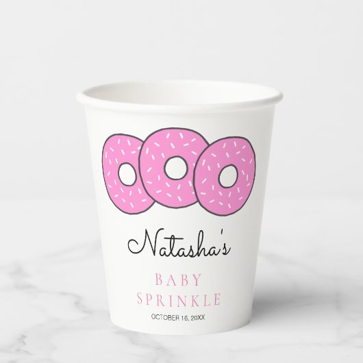 Sweet Pink Donuts Baby Sprinkle Shower Papieren Bekers (Voorkant)