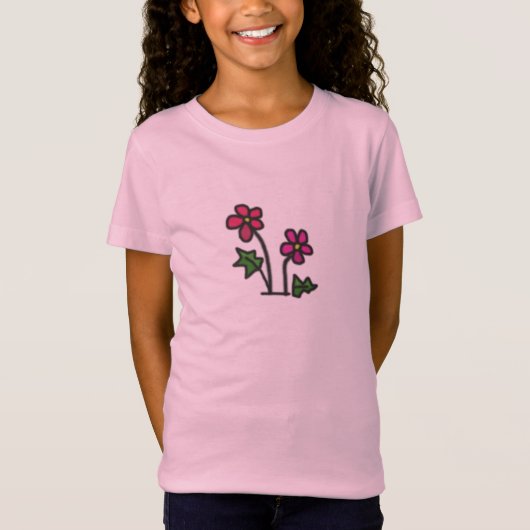Sweet Pink Drawn Flowers T-shirt (Voorkant)
