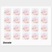Sweet Pink Elegant Unicorn Rainbow Square Sticker (Vel)