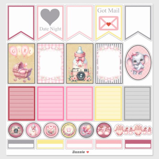 Sweet Pink Elephant 3 Planner Stickers (Vel)