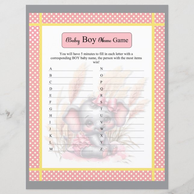 Sweet Pink Elephant Baby Boy Naam Spel (Voorkant)