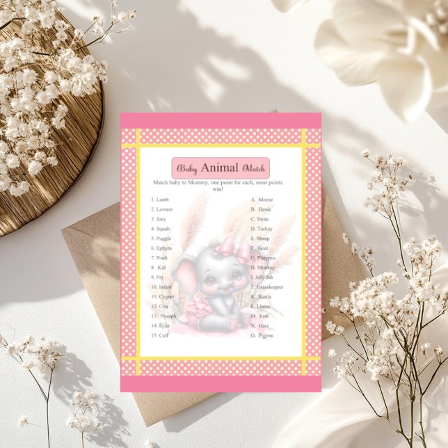 Sweet Pink Elephant Baby shower Animal Match Game (Creator heeft geüpload)