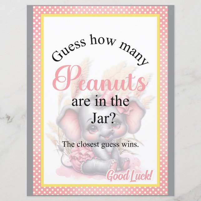 Sweet Pink Elephant Baby shower Candy Jar Game (Voorkant)