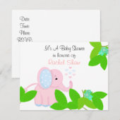 Sweet Pink Elephant Baby shower Invitation Kaart (Voorkant / Achterkant)