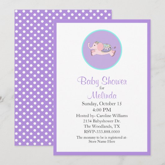 Sweet Pink Elephant Baby shower Invitation Kaart (Voorkant / Achterkant)