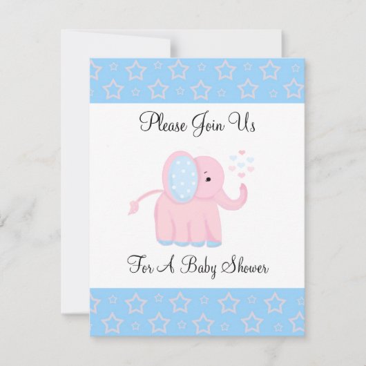 Sweet Pink Elephant Baby shower Invitation Kaart (Voorkant)