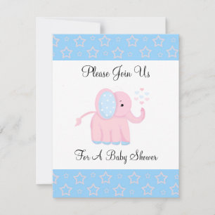 Sweet Pink Elephant Baby shower Invitation Kaart
