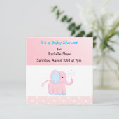Sweet Pink Elephant Baby shower Invitation Kaart (Staand voorkant)