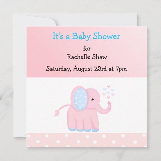 Sweet Pink Elephant Baby shower Invitation Kaart (Voorkant)