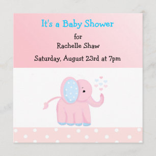 Sweet Pink Elephant Baby shower Invitation Kaart