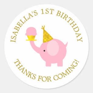 Sweet Pink Elephant Birthday Party Ronde Sticker