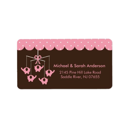 Sweet Pink Elephant Mobiel Adres Label (Voorkant)