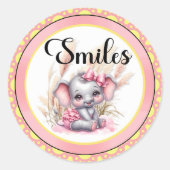 Sweet Pink Elephant - Peanut Smiles Ronde Sticker (Voorkant)