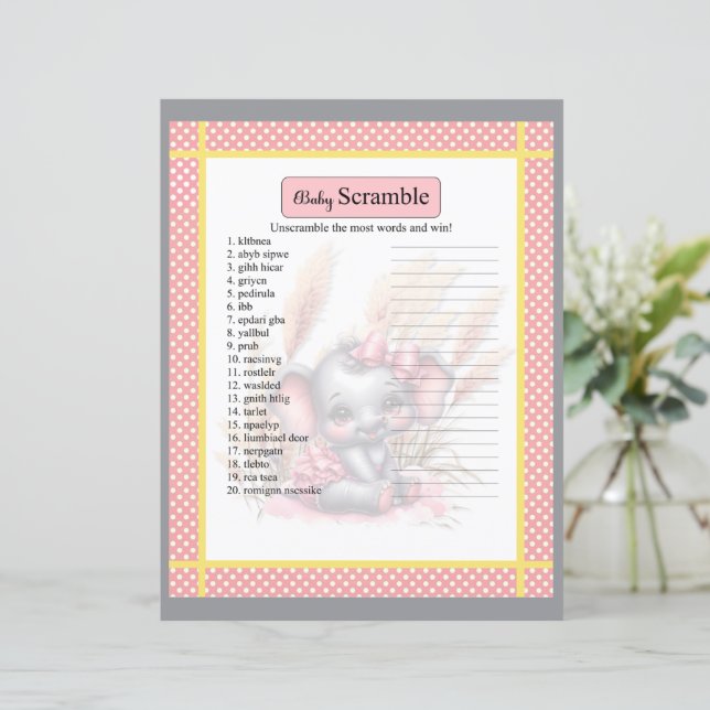 Sweet Pink Elephant Word Scramble spel (Staand voorkant)