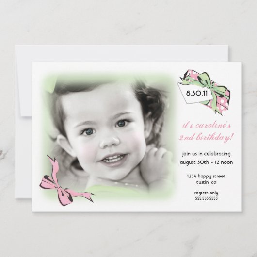 Sweet Pink en Green Birthday Invitation Kaart (Voorkant)