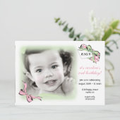 Sweet Pink en Green Birthday Invitation Kaart (Staand voorkant)