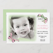 Sweet Pink en Green Birthday Invitation Kaart (Voorkant / Achterkant)