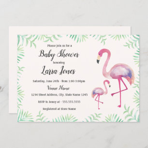 Sweet Pink Flamingo Girl Baby shower Uitnodiging