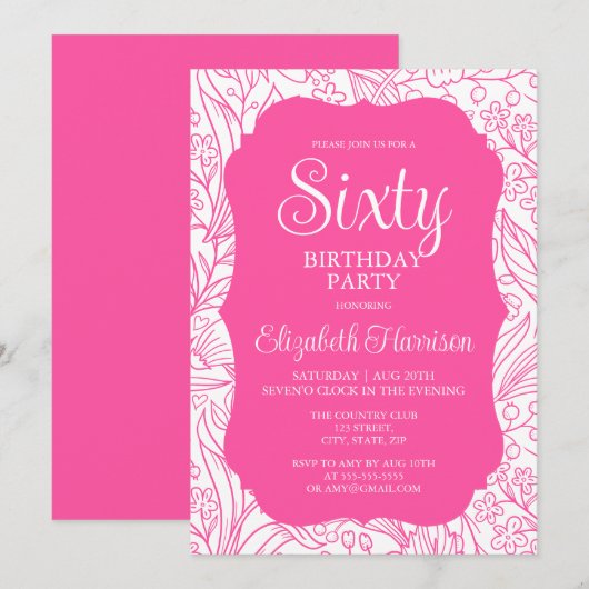 Sweet Pink Flora Vrouw 60e Verjaardagsfeestje Kaart (Voorkant / Achterkant)