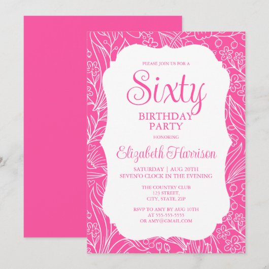 Sweet Pink Flora Vrouw Zestig 60ste Verjaardagsfee Kaart (Voorkant / Achterkant)