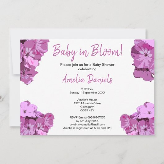 Sweet Pink Floral Baby Shower Invitation Kaart (Voorkant)