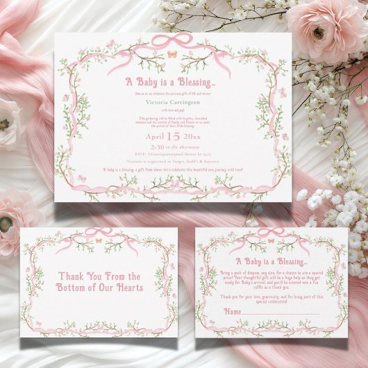 Sweet Pink Floral Baby shower Luier Raffle Informatiekaartje