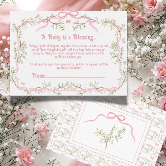 Sweet Pink Floral Baby shower Luier Raffle Informatiekaartje