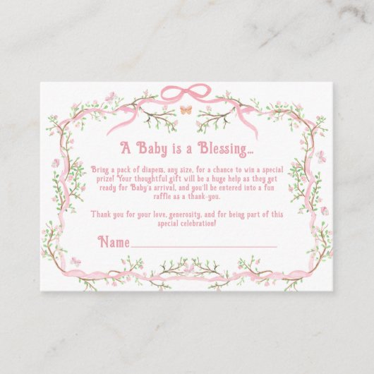 Sweet Pink Floral Baby shower Luier Raffle Informatiekaartje (Voorkant)