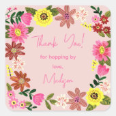 Sweet Pink Floral Baby shower Vierkante Sticker (Voorkant)